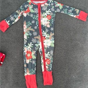 Little Sleepies Floral Kids Pajama - Red and Gray